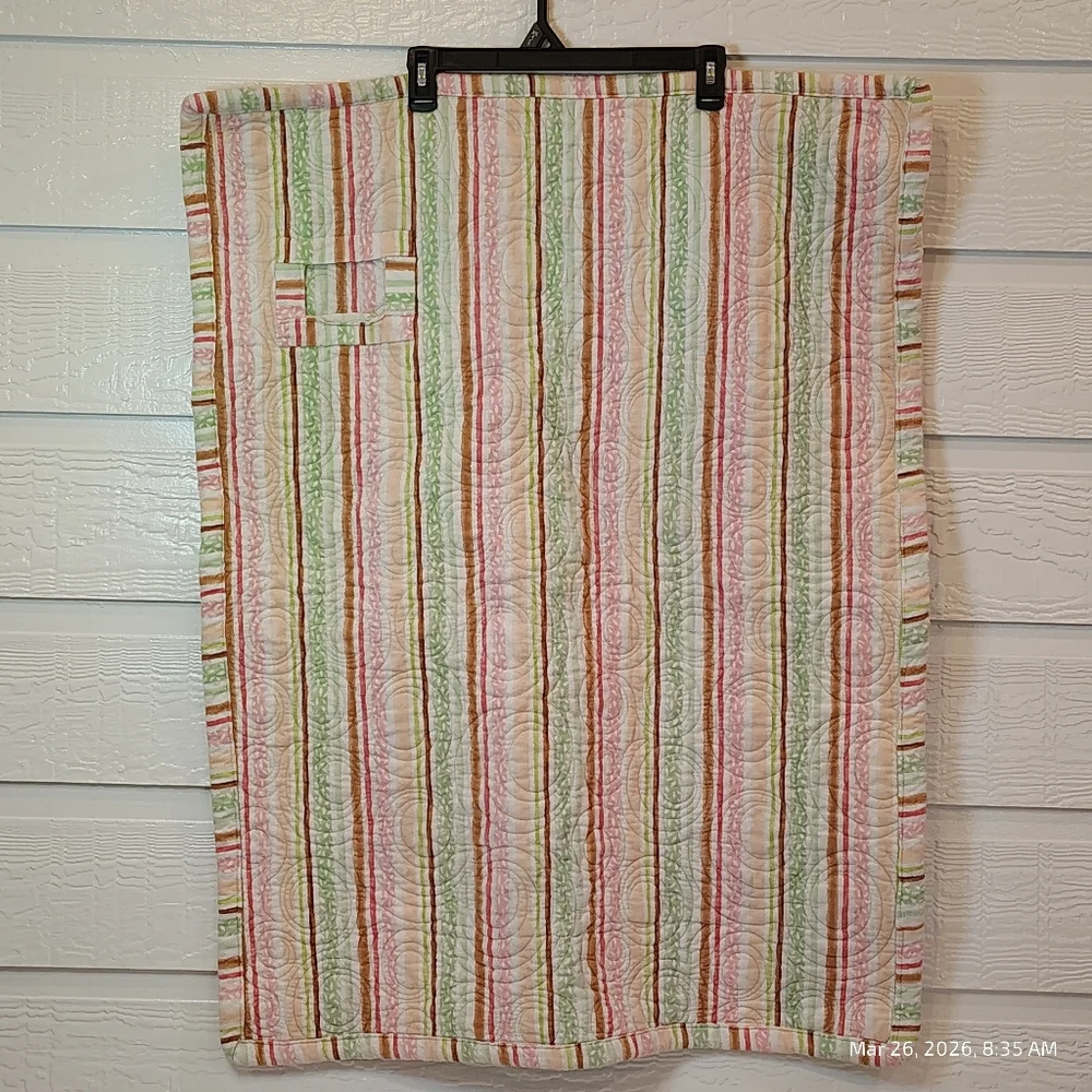 BABY BLANKET QUILT LAP SPRING COTTAGE CORE SHABBY CHIC 36X28 BUNNY RABBIT RIBBON